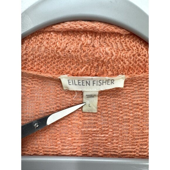 Eileen Fisher Linen Blend Open Front Cardigan Womens Large Coral Peach Open Knit - Picture 3 of 8
